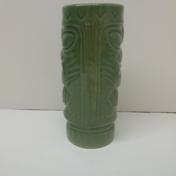 Vtg Tiki Hawaiian Cup Vase Ceramic Mug Green Double Sided Sang Kung B Decor - Picture 2 of 11